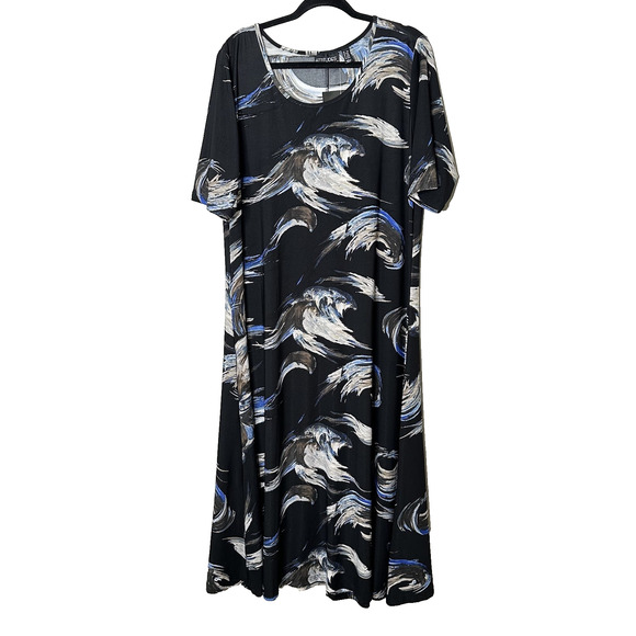 Attitudes by Renee Como Jersey Elbow Sleeve Maxi Dress 1X Petite Artsy Office - Picture 1 of 9